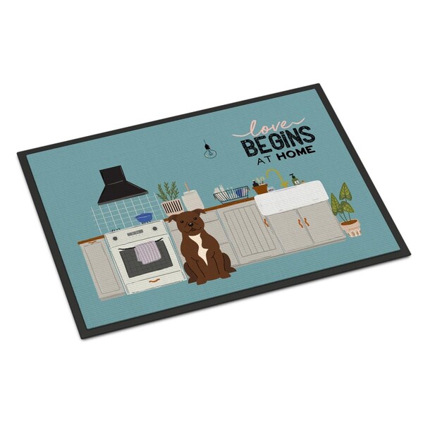 Carolines Treasures 24 x 36 in. Chocolate Staffordshire Bull Terrier Kitchen Scene Indoor or Outdoor Mat CK7752JMAT - main